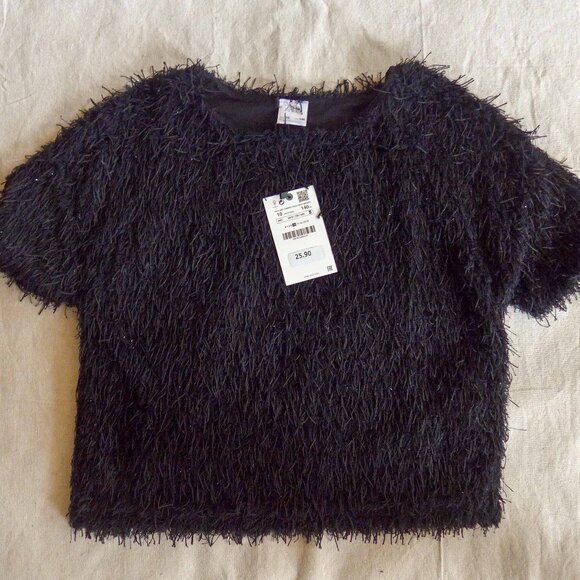NWT Zara Girls 10 Feathery Fringed T-Shirt Top - Picture 2 of 15